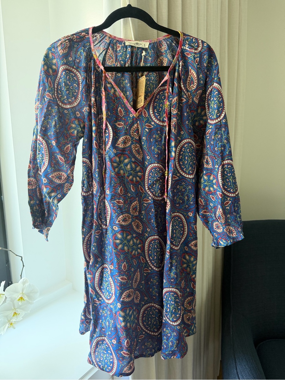 NATURAL LIFE Blue Paisley Tunic Dress with Pink Accents
